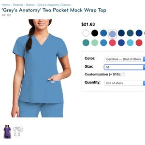 NEW Grey's Anatomy by Barco 2 Pocket Crossover Mock Wrap Scrub Top - Size Medium